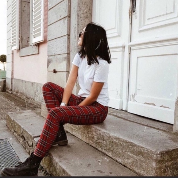 Zara Plaid High Waist Leggings Pant Small Bloggers